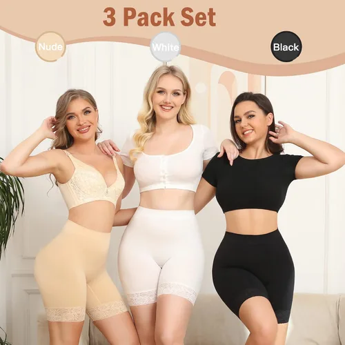 Vista 2 de Yeblues Paquete de 3 pantalones cortos de encaje para debajo de los vestidos, pantalones cortos suaves antirozaduras, ropa interior sin costuras