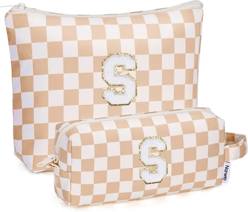 Vista 27 de Narwey Bolsa de maquillaje con inicial, regalos de graduación para adolescentes, niñas, niños y adolescentes, monograma personalizado, bonita bolsa