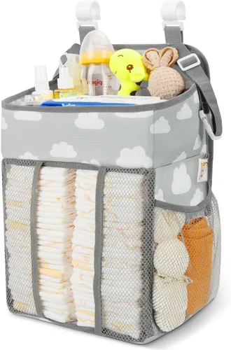 Vista 4 de Maliton Organizador de Pañales Colgante - Caddy para Mesa de Cambio, Cuna, Pack n' Play - Apilador Contiene 52+ Pañales - Organizador de Guardería