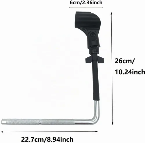 Vista 6 de Juego de batería Soporte de montaje para micrófono, abrazadera de montaje en estante de batería con brazo de montaje de micrófono en forma de L Clip