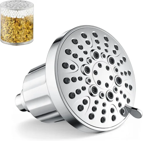 Vista 10 de BRIGHT SHOWERS Cabezal de ducha filtrado, cabezal de ducha fijo de alta presión para agua dura, filtro de doble medio que elimina el cloro