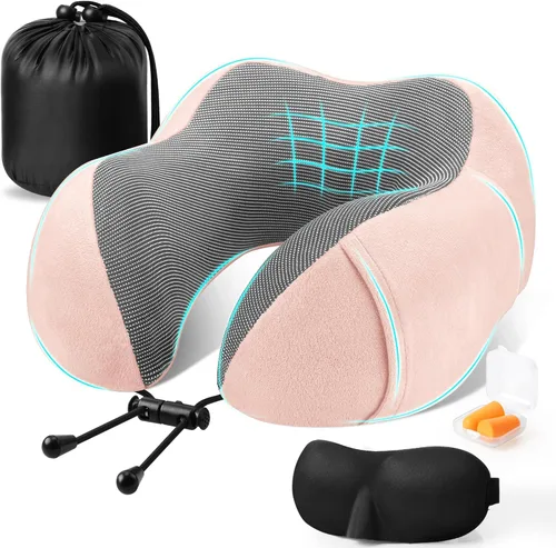 Vista 9 de CloudBliss Almohada de viaje de espuma viscoelástica de alta calidad, almohada cervical cómoda y de apoyo, almohadas cervicales para viajar Negro