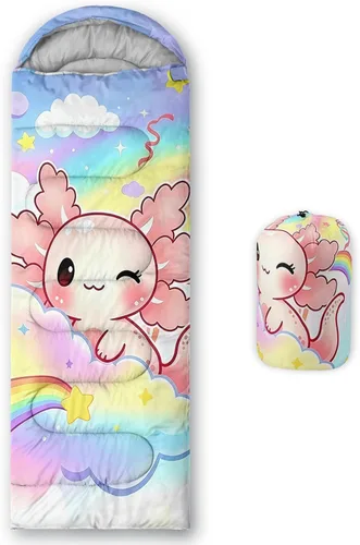 Vista 30 de QOOMO Axolotl - Lindos sacos de dormir para campamento, 3 estaciones, clima cálido y fresco, ligeros, impermeables, para adultos y niños, viajes