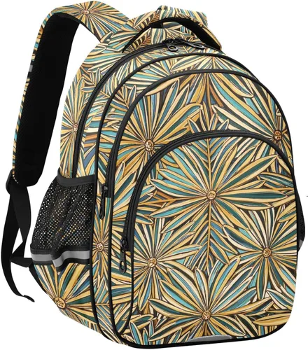 Vista 2 de Mochila escolar para adolescentes, bolsas escolares para adolescentes, niños, casual, paquete de día, elegante, hoja dorada, verde, bolso de trabajo