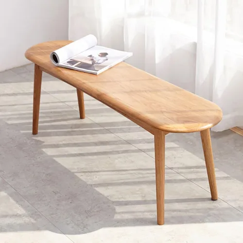 Vista 7 de Banco de entrada de madera de roble macizo de 47 pulgadas, banco de comedor con diseño redondeado en forma de baguette, banco de madera multiusos