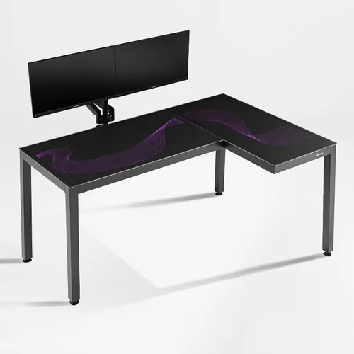 Vista 11 de EUREKA ERGONOMIC Escritorio de Juegos en Forma de L Reversible de 60 Pulgadas de Vidrio Negro con Luces LED RGB, Mesa de Computadora para Oficina