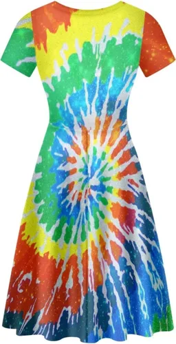 Vista 2 de POLERO Vestido floral de hongos para mujer, vestido midi de talla grande, vestido de verano de manga corta, cuello redondo, vestidos de línea A