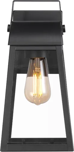 Vista 6 de GLOBE Electric 60000029 Aplique de pared para exteriores de 1 luz, negro mate, pantalla de vidrio transparente, luz de porche, luces de pared