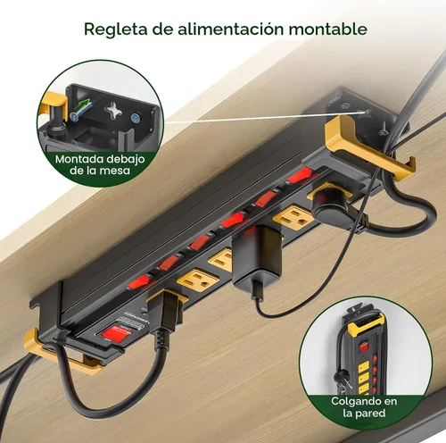 Vista 3 de Regleta de alimentación resistente de 6 salidas con interruptores individuales, protector de sobretensiones 3300J, regleta de alimentación