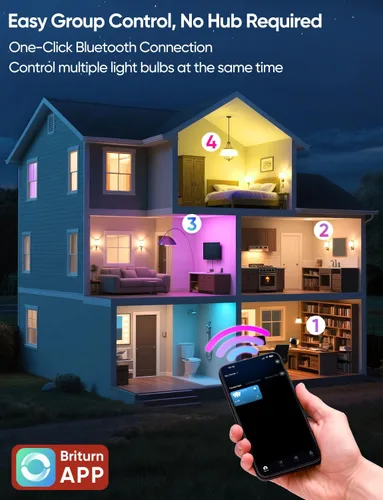 Vista 6 de Bombillas LED inteligentes A19, equivalente a 60 W, 800 lúmenes, cambio de color, bombillas Bluetooth E26 de 9 W con control remoto, 16 millones
