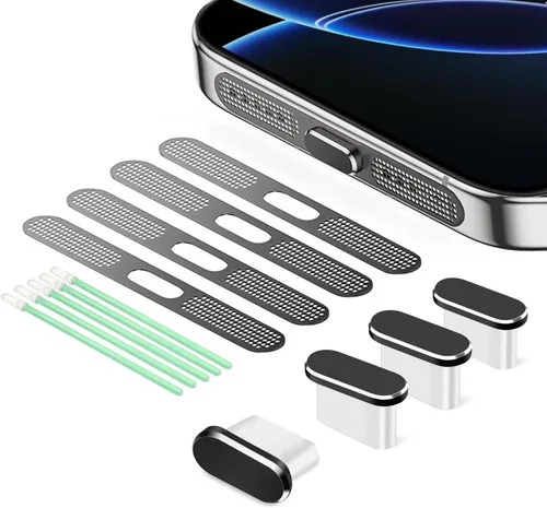 Vista 16 de Tapón Antipolvo USB C, Cubierta de Puerto USB C Tipo C Tapón Cubierta de Puerto de Carga Cubierta Antipolvo de Altavoz, Accesorios para iPhone 17