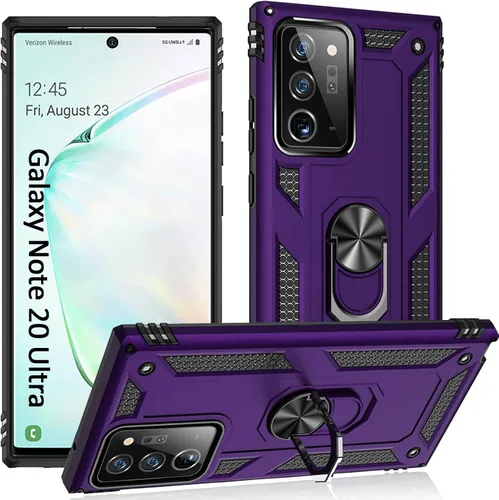 Vista 9 de Note 20 Ultra - Funda para Samsung Note 20 Ultra, con anillo de soporte, soporte ajustable, grado militar, protección resistente, a prueba de Negro