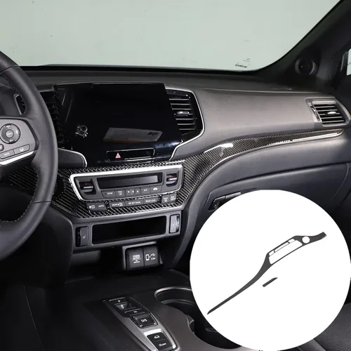 Vista 3 de Decoración de consola central de automóvil de fibra de carbono real suave 3D, marco de decoración, kit de decoración compatible con Honda Pilot 2015