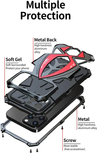 Vista 3 de Funda de metal para iPhone 13 Pro a prueba de golpes con aluminio y goma de silicona híbrida de triple capa de protección contra caídas de grado
