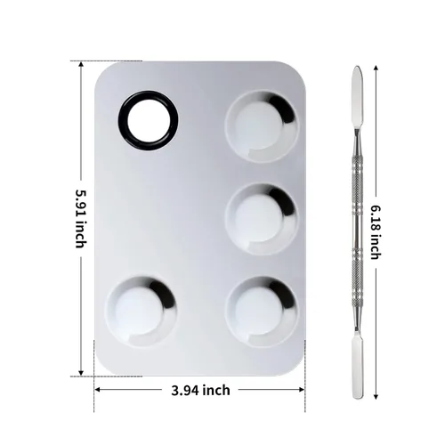 Vista 2 de Mejora la paleta de maquillaje de mezcla, paleta de acero inoxidable con herramienta de espátula para mezclar cosméticos y pigmentos, Nail art