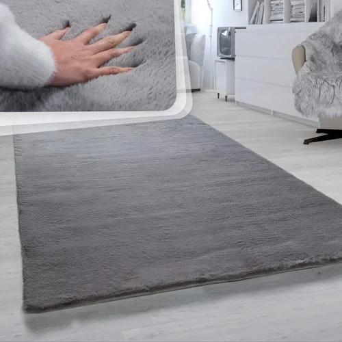 Vista 7 de Paco Home Alfombra de pelo sintético súper suave en crema sólida, tamaño: 2'8" x 4'11