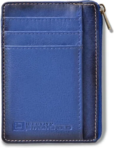 Vista 7 de ID Stronghold Cartera de bolsillo frontal con bloqueo RFID, delgada y minimalista de piel auténtica con bolsillo con cremallera para monedas