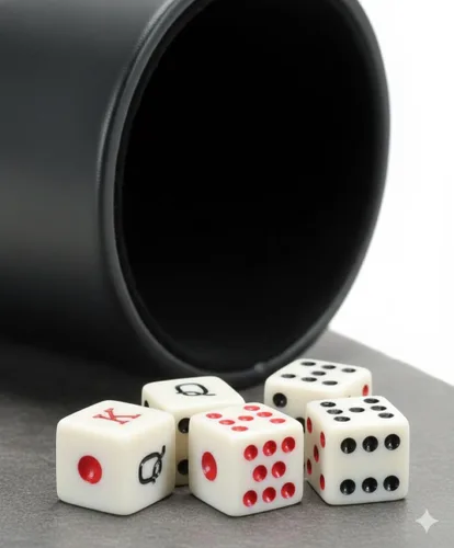 Vista 3 de CHH - Vaso de dados de cuero sintético con 5 dados de póquer español, forro de fieltro, 4.25 pulgadas