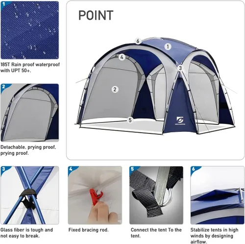 Vista 5 de UNICAMPER Tienda de playa de 12 x 12 pies, toldo desplegable grande UPF50+ con pared lateral de 2 piezas, refugio solar resistente a la lluvia