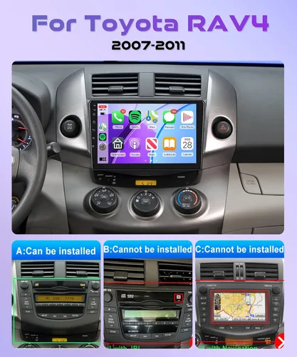 Vista 2 de Radio de coche 2G+64G para Toyota RAV4 2007-2011 SIN JBL, Rimoody Android 13 Estéreo de coche inalámbrico Carplay Android Auto Bluetooth 5.0