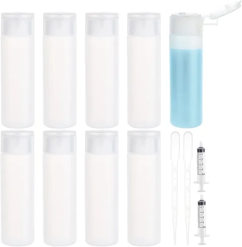 Vista 9 de BENECREAT 10 botellas de 12 ml/18 ml/30 ml de plástico para artículos de aseo de viaje, botellas con tapa abatible, recipientes de muestra