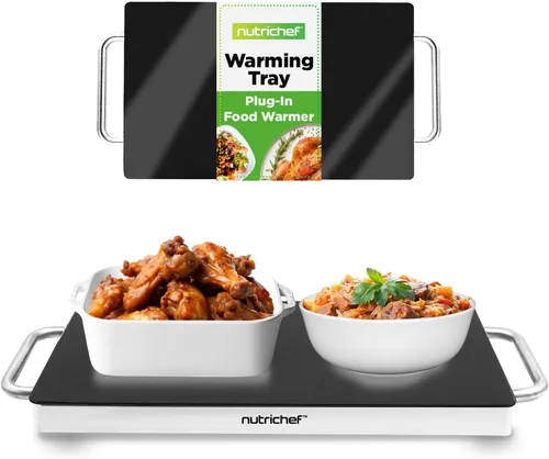 Vista 8 de NutriChef - Charola eléctrica para mantener los alimentos calientes con parte superior de vidrio negro - Ideal para el hogar, buffets, fiestas