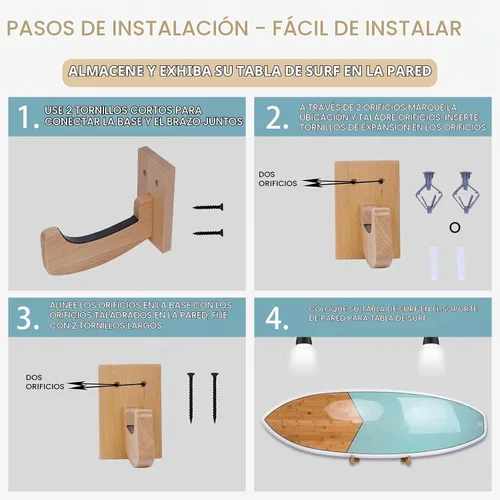 Vista 4 de Tablas de surf de madera para montaje en pared para tabla de surf