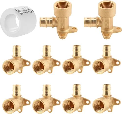 Vista 14 de Paquete de 5 YVSKM) 1/2" PEX-A Expansión × 1/2" Hembra NPT codo NPT, conexión roscada de flujo completo de latón sin plomo, certificado ASTM F1960