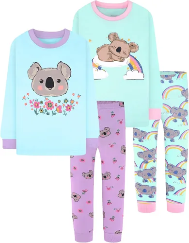 Vista 26 de DAUGHTER QUEEN Pijama de algodón para niñas de 4 piezas, talla 18 meses-12 años