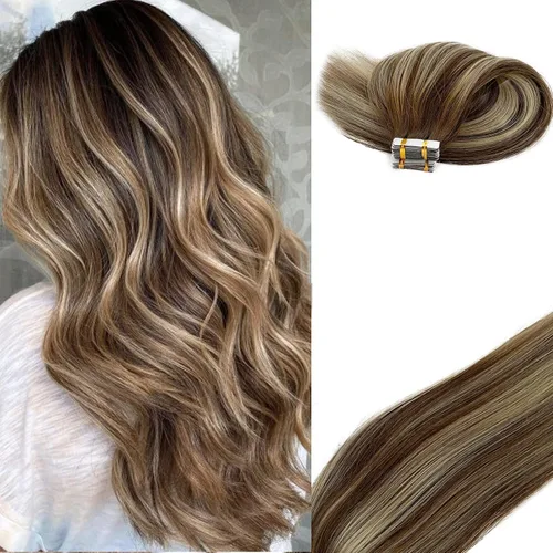 Vista 16 de Extensiones adhesivas rubias de cabello humano brasileño grado 9A, #60 rubio platino, cinta en 12 pulgadas, 20 unidades por juego, extensiones