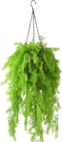 Vista 8 de ZFProcess Cesta de plantas colgantes artificiales para decoración de primavera al aire libre, plantas falsas de algas marinas resistentes a los Verde
