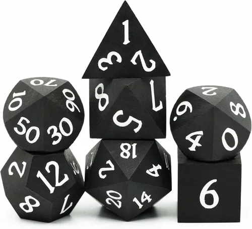 Vista 15 de Juego de dados D&D de sándalo rojo, dados poliédricos de madera natural con caja de lata de metal para juegos de rol y juegos de mesa