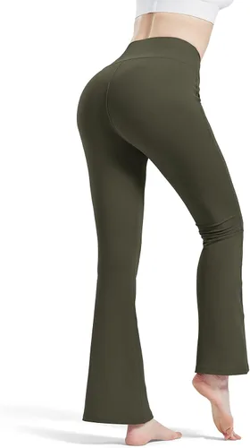 Vista 3 de QUXIANG Pantalones de yoga para mujer, con corte de bota, leggings cruzados para mujer, control de abdomen, pantalones de trabajo para gimnasio