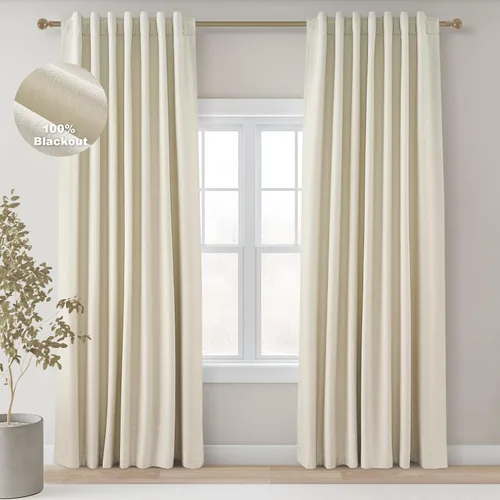 Vista 12 de Topfinel Cortinas opacas, blanco beige, 2 paneles, ventanas pequeñas, textura, mezcla de lino, bohemia, abedul, rural, gancho, bolsillo trasero