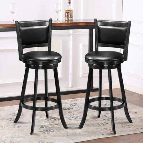 Vista 6 de ERGOMASTER Taburetes de bar giratorios de 24 pulgadas con respaldo, madera de caucho, negro, juego de 2
