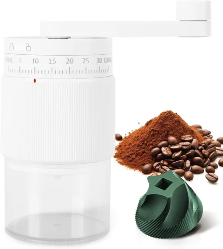 Vista 9 de Molinillo de café manual con rebabas cónicas de cerámica, grosor ajustable, molinillo de café de mano de capacidad de 1.06 oz para expreso, prensa
