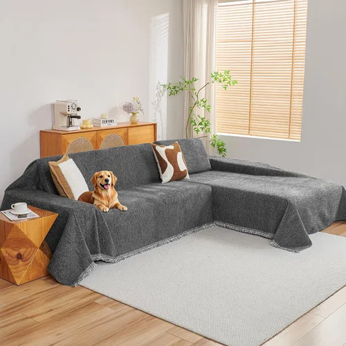 Vista 16 de MYSKY HOME Funda para sofá seccional, 2 piezas de fundas de sofá de felpilla para sofá en L, protector de muebles para mascotas, niños, funda