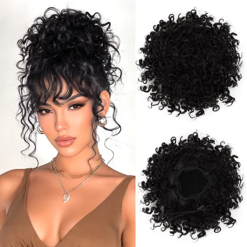 Vista 9 de PEACOCO - Piezas de pelo para moño desordenado para mujer, gran moño afro rizado elástico con cordón, moño de onda suelta sintético, extensión