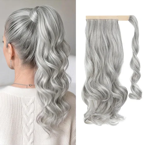 Vista 29 de CJL HAIR 14" Extensión de cola de caballo corta con cabello rizado y ondulado, clip en la cola de caballo, extensión de pelo sintético falso
