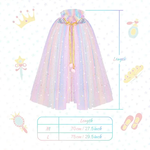 Vista 6 de AOOWU Capa de princesa para niñas, colorida capa de princesa con corona, disfraz de princesa Elsa elegante con lentejuelas brillantes de tul
