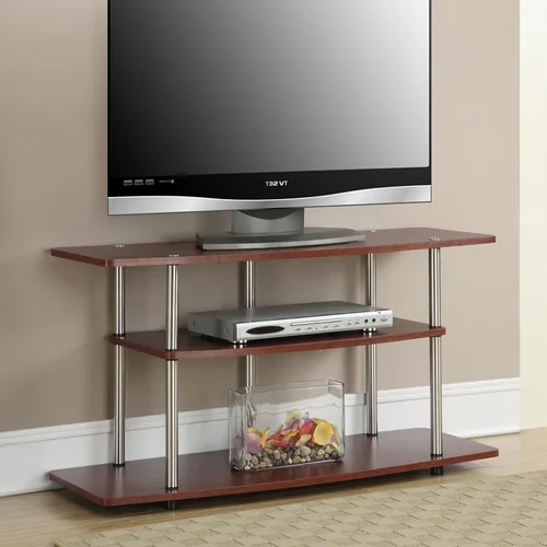 Vista 2 de Soporte de TV amplio, de 3 niveles. Producto Designs2Go de Convenience Concepts, Madera, Cereza