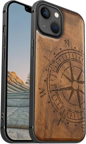 Vista 20 de Carveit Funda magnética de madera para iPhone 13 [madera real dura y TPU suave] Funda protectora híbrida de madera única y elegante a prueba