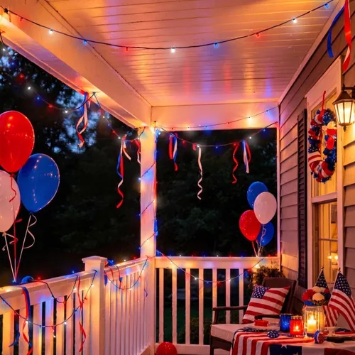 Vista 2 de Toodour Cadena de luces para el 4 de julio, 66 pies, 200 luces LED RGB que cambian de color con control remoto y temporizador, luces rojas blancas