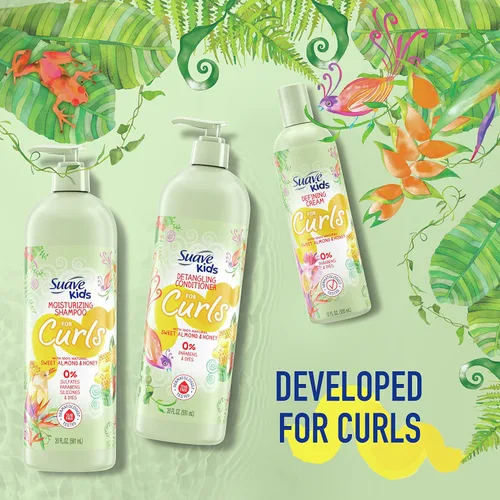 Vista 6 de Suave Kids Naturals Champú para rizos infantiles, sin sulfatos, almendra dulce y miel, probado por dermatólogos, sin desgarros, 20 onzas