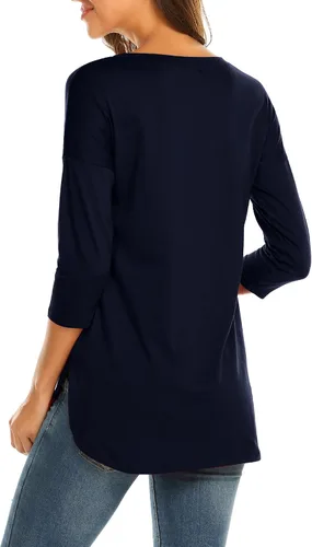 Vista 2 de Sherosa Camiseta casual de manga 34 con cuello redondo para mujer
