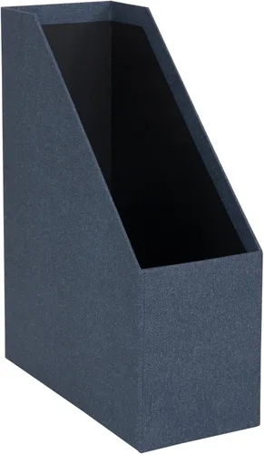 Vista 4 de Bigso Estelle - Caja de almacenamiento vertical de fibra de fibra de lona Revista y organizador para papeles con mango de cuero Soporte