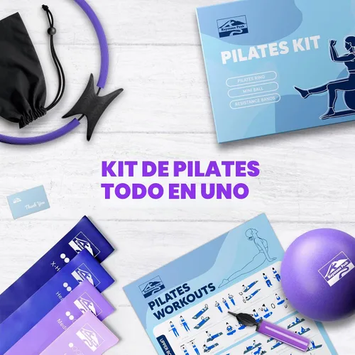 Vista 7 de Juego de anillos de pilates y bolas, kit de pilates para el hogar con anillo de ejercicio de 14 pulgadas, 4 bandas de resistencia