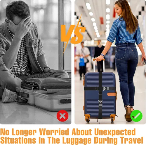 Vista 6 de Paquete de 3 correas de equipaje, correas de equipaje resistentes para maletas, correa de equipaje ajustable, cinturón de viaje para equipaje