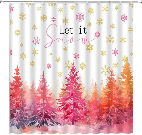 Vista 6 de GCTNBJL Cortina de ducha navideña para RV, diseño de árbol de pino, copo de nieve, estrella, bosque, vacaciones de invierno, naturaleza rústica