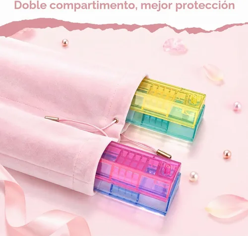 Vista 3 de Velvet Mahjong - Bolsa de almacenamiento con 2 compartimentos para estantes Rosa